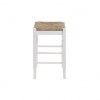 White Wooden Counter Stool, Hand Woven Rush Seat, Square, Transitional Style, Saber Legs, Kitchen Island Seating