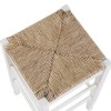 White Wooden Counter Stool, Hand Woven Rush Seat, Square, Transitional Style, Saber Legs, Kitchen Island Seating