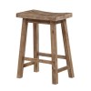 Brown Wooden Saddle Seat Counter Height Stool with Angled Legs & Footrest - Transitional Style Kitchen Dining Chair