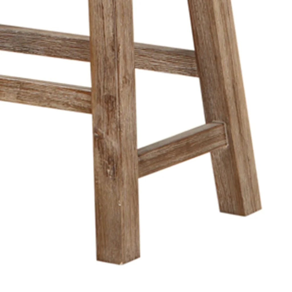 Brown Wooden Saddle Seat Counter Height Stool with Angled Legs & Footrest - Transitional Style Kitchen Dining Chair