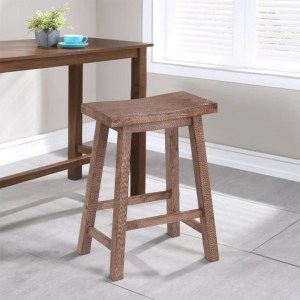 Brown Wooden Saddle Seat Counter Height Stool with Angled Legs & Footrest - Transitional Style Kitchen Dining Chair