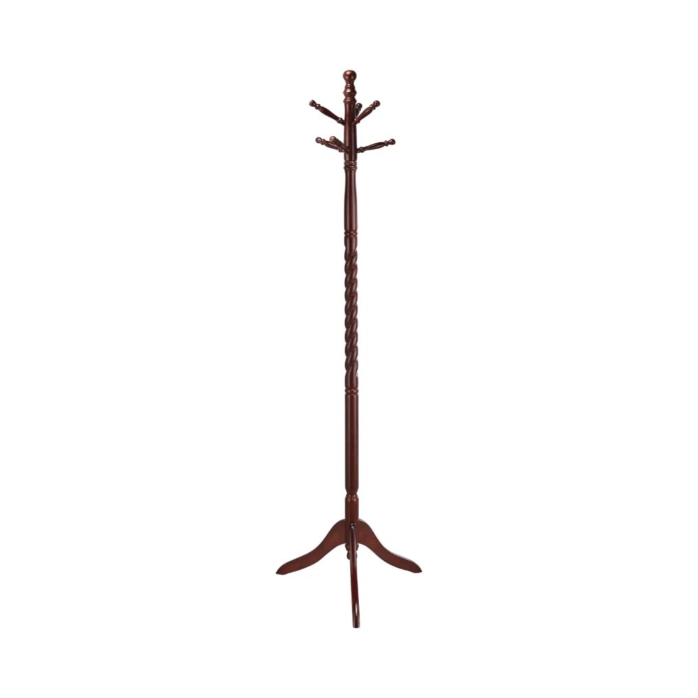 Merlot Brown Traditional Wooden Coat Rack with Twisted Design - 71.5"H