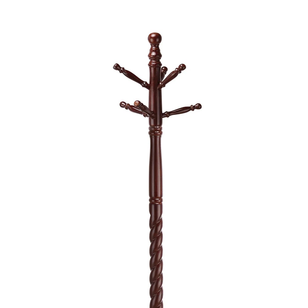 Merlot Brown Traditional Wooden Coat Rack with Twisted Design - 71.5"H