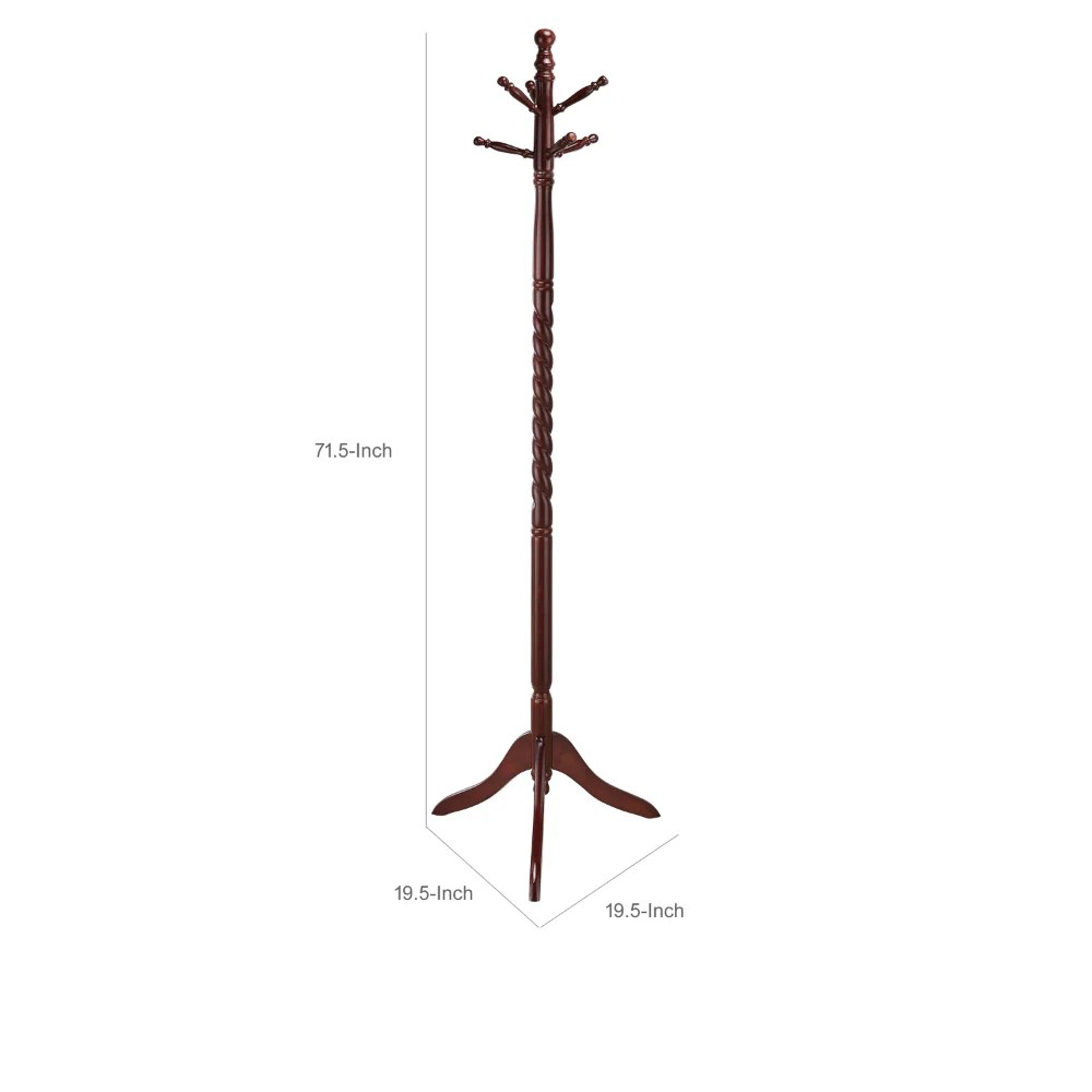 Merlot Brown Traditional Wooden Coat Rack with Twisted Design - 71.5"H