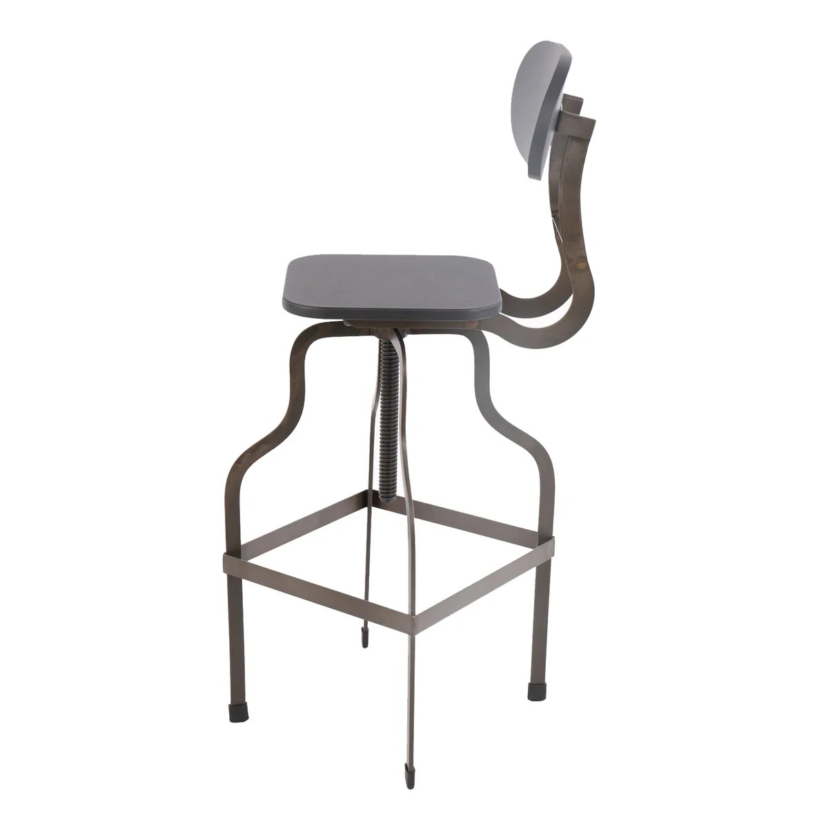 Industrial Style Wooden Swivel Bar Stool With Curved Metal Base, Gray