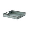 Galvanized Metal Serving Tray, Square Gray Tray with Handles, Industrial Farmhouse Decor, 15x15 inch Metal Tray for Kitchen & Dining