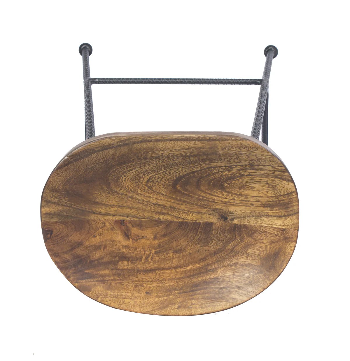 28" Mango Wood Bar Stool with Iron Legs, Brown & Black Saddle Seat, Counter Height, Kitchen & Dining