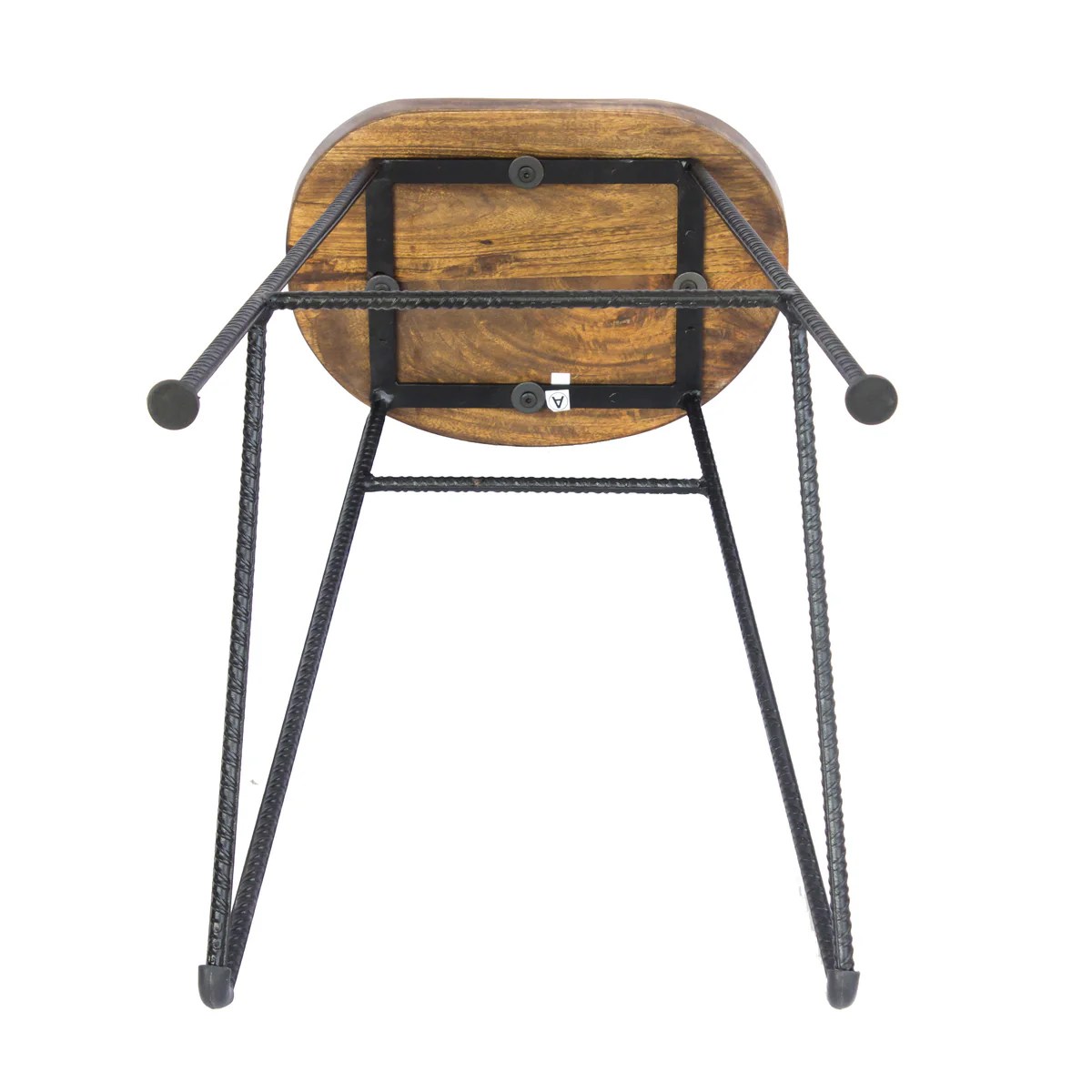 28" Mango Wood Bar Stool with Iron Legs, Brown & Black Saddle Seat, Counter Height, Kitchen & Dining
