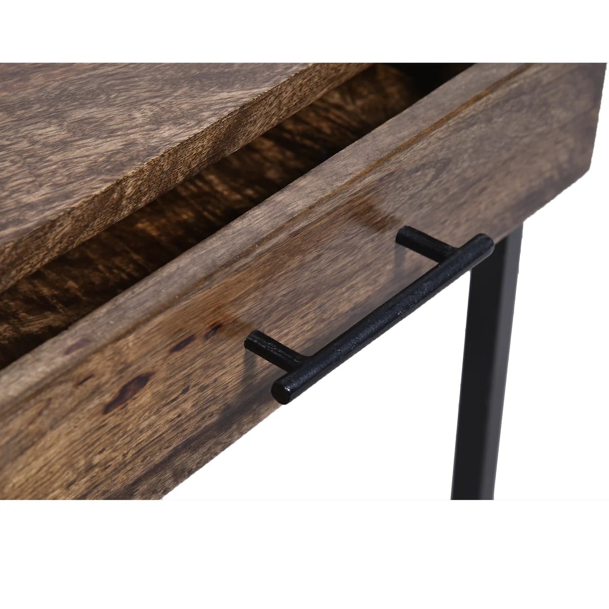 Mango Wood Side Table with Drawer & Iron Cantilever Base - Brown/Black End Table, Sofa Side Table, Living Room Furniture