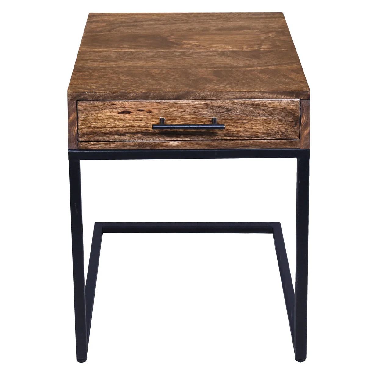 Mango Wood Side Table with Drawer & Iron Cantilever Base - Brown/Black End Table, Sofa Side Table, Living Room Furniture