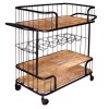 Industrial Bar Cart, Wooden Top, Metal Frame, 6 Bottle Rack