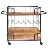 Industrial Bar Cart, Wooden Top, Metal Frame, 6 Bottle Rack