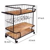 Industrial Bar Cart, Wooden Top, Metal Frame, 6 Bottle Rack