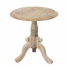 Intricately Carved Mango Wood Round End Table, Pedestal Base, Brown & White, 18"