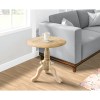 Intricately Carved Mango Wood Round End Table, Pedestal Base, Brown & White, 18"