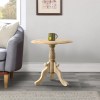 Intricately Carved Mango Wood Round End Table, Pedestal Base, Brown & White, 18"
