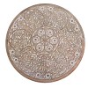 Hand Carved Mango Wood Octagonal Folding Table - Antique White & Brown - Round Top - Mesh Cutout Design