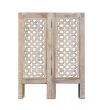 Hand Carved Mango Wood Octagonal Folding Table - Antique White & Brown - Round Top - Mesh Cutout Design