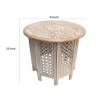 Hand Carved Mango Wood Octagonal Folding Table - Antique White & Brown - Round Top - Mesh Cutout Design