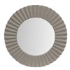 32 Inch Round Gray Beveled Floating Wall Mirror with Corrugated Wooden Frame