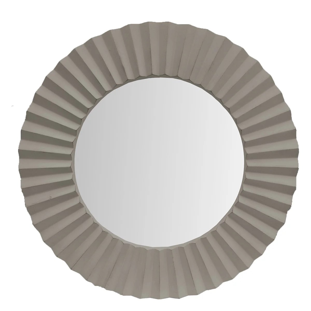 32 Inch Round Gray Beveled Floating Wall Mirror with Corrugated Wooden Frame