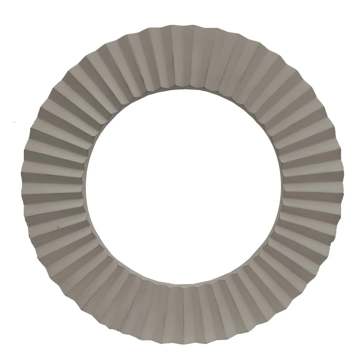 32 Inch Round Gray Beveled Floating Wall Mirror with Corrugated Wooden Frame