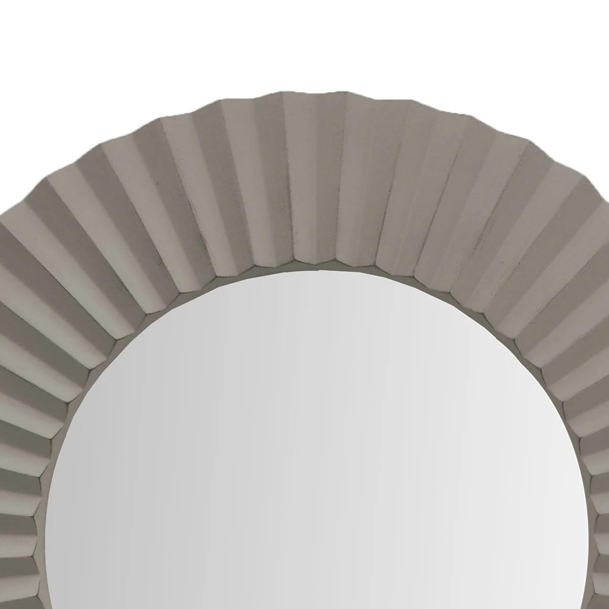 32 Inch Round Gray Beveled Floating Wall Mirror with Corrugated Wooden Frame