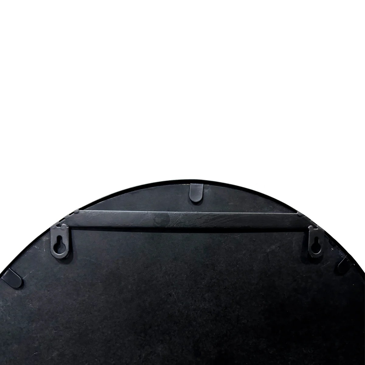 Black Oval Metal Wall Mirror with Wooden Back