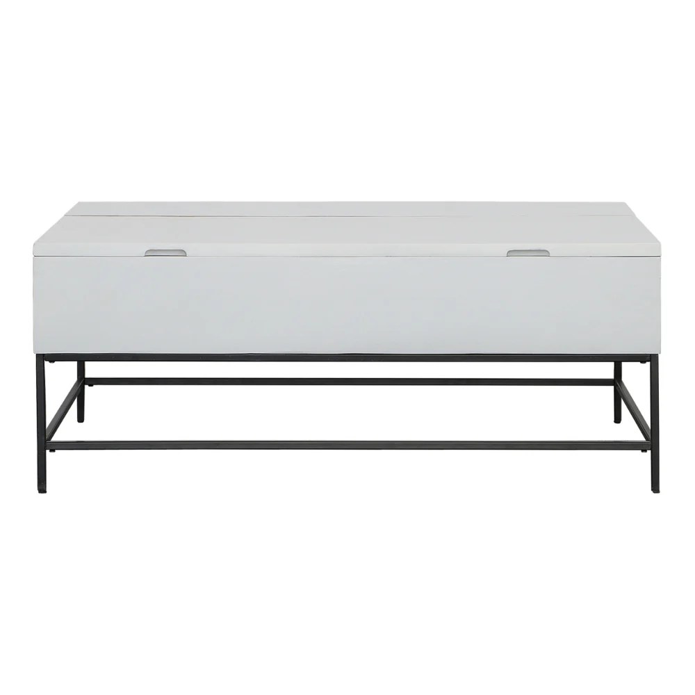 45 Inch Lift Top Coffee Table with Storage - Mango Wood & Iron - White & Black - Modern Coastal Style