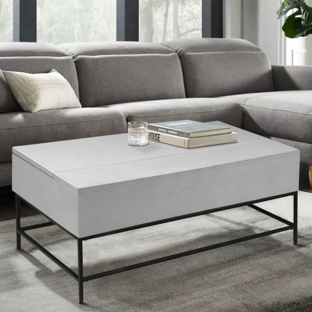 45 Inch Lift Top Coffee Table with Storage - Mango Wood & Iron - White & Black - Modern Coastal Style
