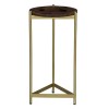 Brita 12" Round Mango Wood Cocktail End Table with Gold Triangular Base - Brown & Brass Accent Table