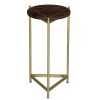 Brita 12" Round Mango Wood Cocktail End Table with Gold Triangular Base - Brown & Brass Accent Table