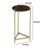Brita 12" Round Mango Wood Cocktail End Table with Gold Triangular Base - Brown & Brass Accent Table