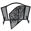 43 Inch Black Iron Fireplace Screen, 3 Panel Mesh Design, Arched Top, Tree of Life, Hinged Door