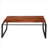 Industrial Coffee Table, 41.7" Rectangular Acacia Wood Plank Top, Metal Frame, Brown & Black, Rustic Farmhouse Living Room Furniture
