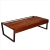 Industrial Coffee Table, 41.7" Rectangular Acacia Wood Plank Top, Metal Frame, Brown & Black, Rustic Farmhouse Living Room Furniture
