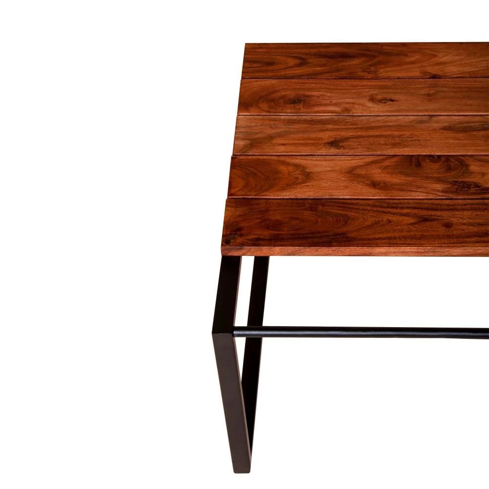 Industrial Coffee Table, 41.7" Rectangular Acacia Wood Plank Top, Metal Frame, Brown & Black, Rustic Farmhouse Living Room Furniture