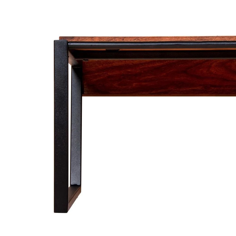 Industrial Coffee Table, 41.7" Rectangular Acacia Wood Plank Top, Metal Frame, Brown & Black, Rustic Farmhouse Living Room Furniture