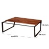 Industrial Coffee Table, 41.7" Rectangular Acacia Wood Plank Top, Metal Frame, Brown & Black, Rustic Farmhouse Living Room Furniture