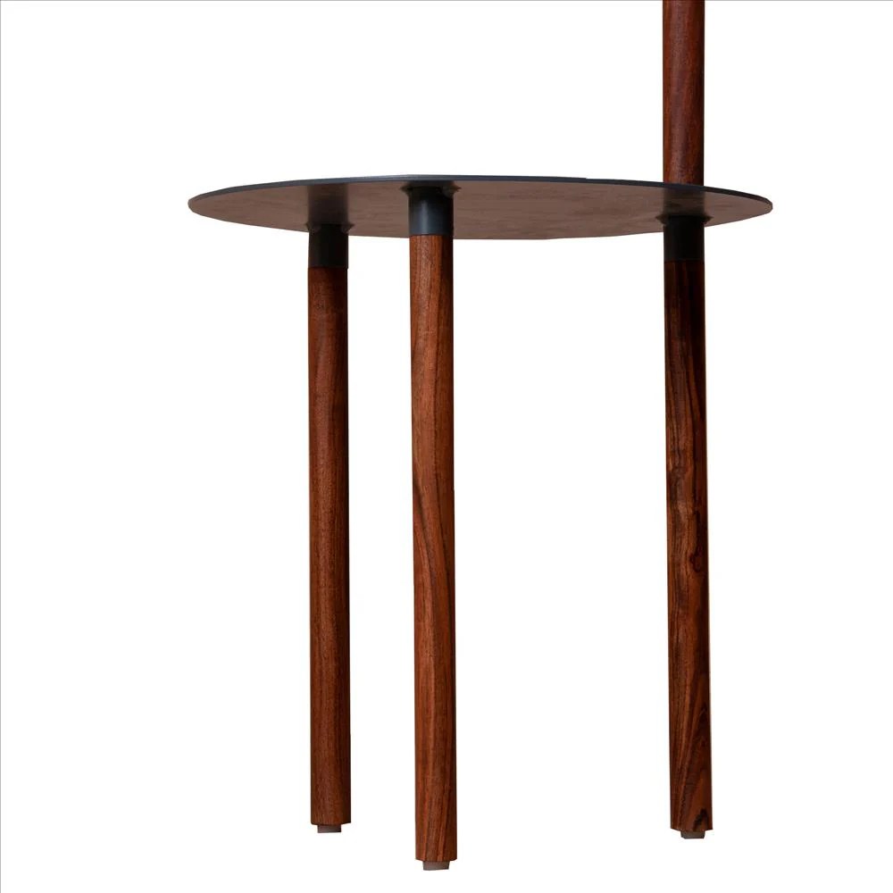 Industrial Acacia Wood & Metal End Table, Brown & Black, Round, 29 Inch, Portable, Sturdy