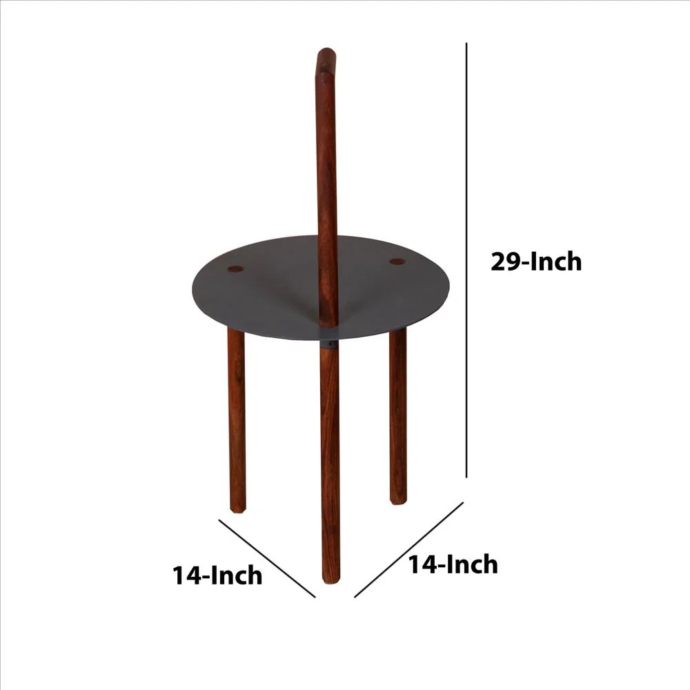 Industrial Acacia Wood & Metal End Table, Brown & Black, Round, 29 Inch, Portable, Sturdy