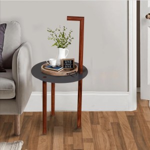Industrial Acacia Wood & Metal End Table, Brown & Black, Round, 29 Inch, Portable, Sturdy