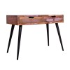 43 Inch Reclaimed Wood Console Table with Drawers, Angled Legs, Pastel Accent, Brown & Black