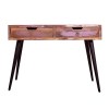 43 Inch Reclaimed Wood Console Table with Drawers, Angled Legs, Pastel Accent, Brown & Black