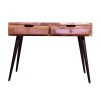 43 Inch Reclaimed Wood Console Table with Drawers, Angled Legs, Pastel Accent, Brown & Black