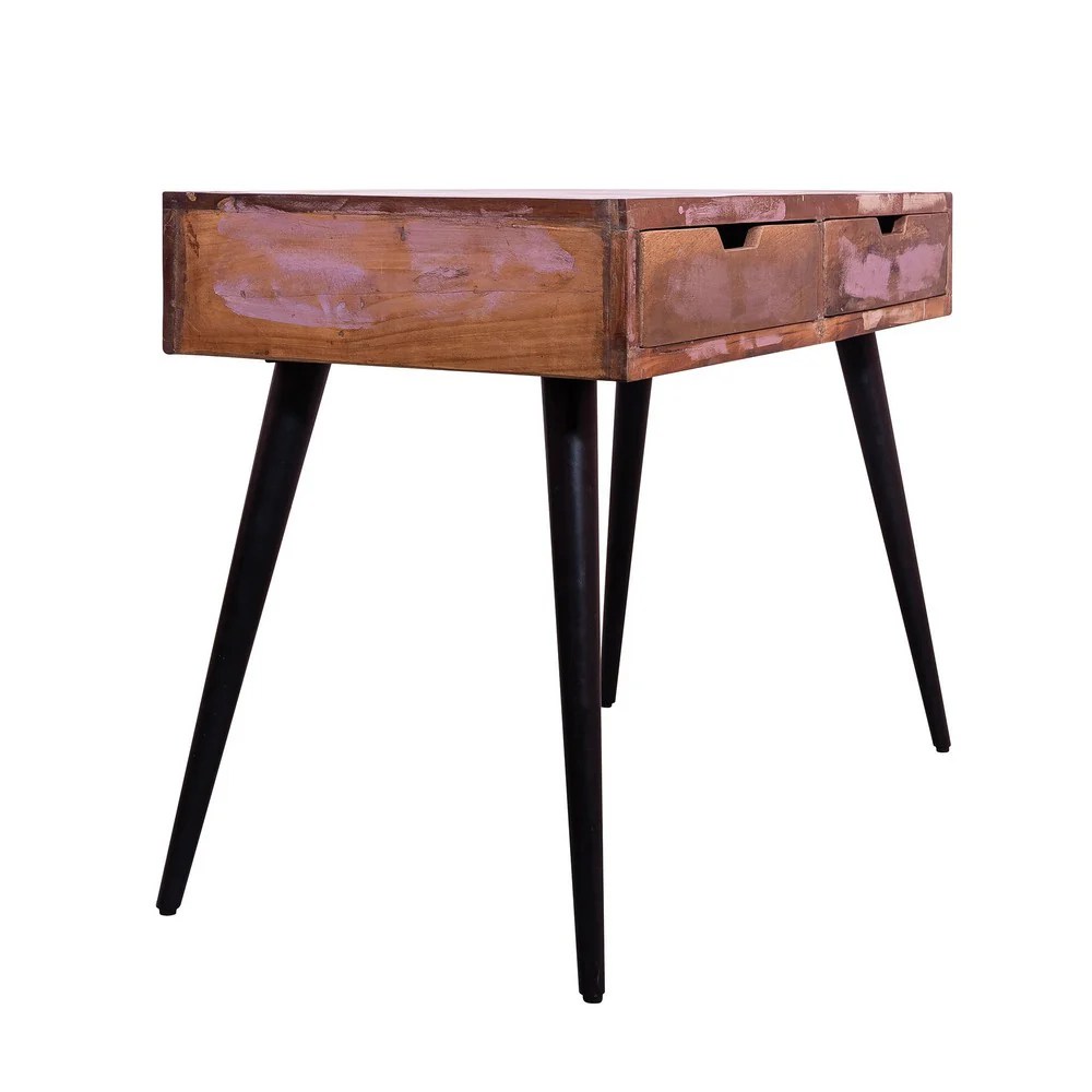 43 Inch Reclaimed Wood Console Table with Drawers, Angled Legs, Pastel Accent, Brown & Black