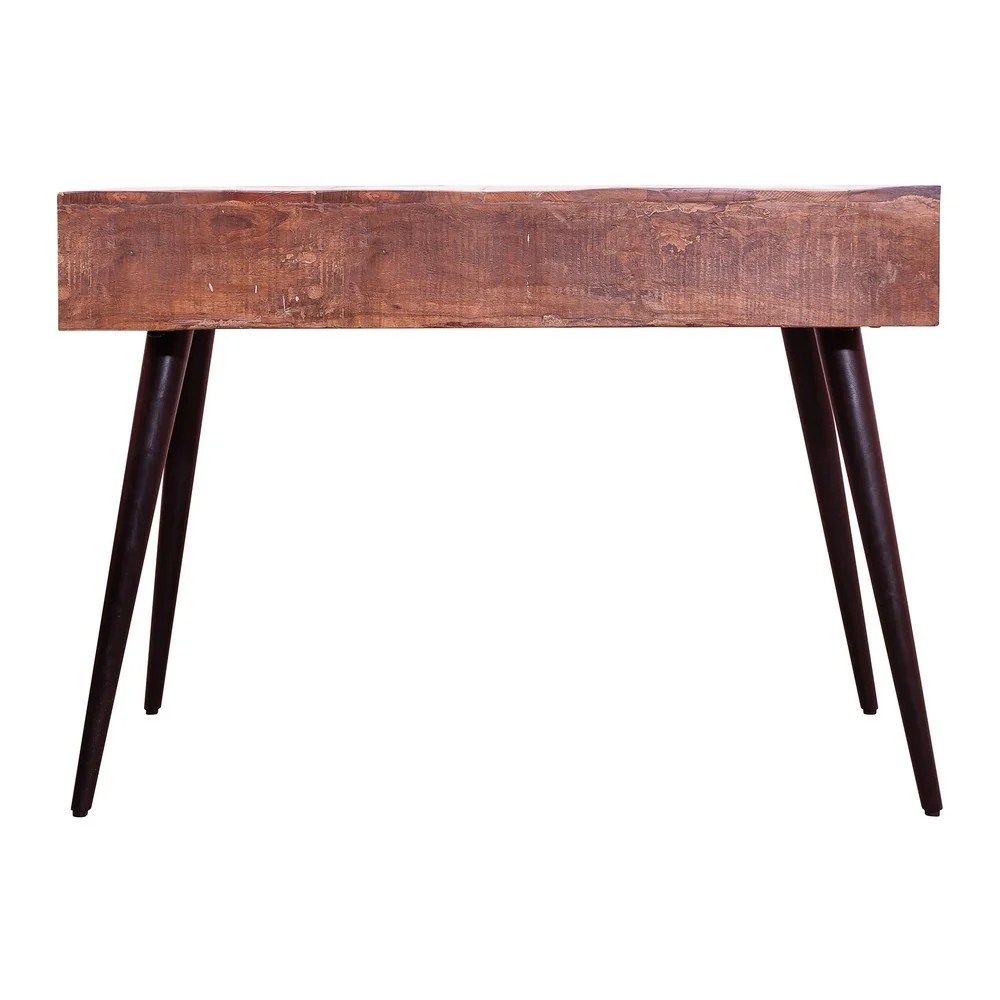 43 Inch Reclaimed Wood Console Table with Drawers, Angled Legs, Pastel Accent, Brown & Black