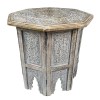 Mango Wood Farmhouse Side Table, Octagonal, Carved