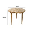 18" Handcrafted Mango Wood Side Table, Floral Carved Top, Tripod Base, Boho Farmhouse End Table, Antique Brown & White