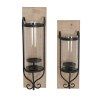 Industrial Wall Mount Hurricane Candle Holders Set of 2 - Black Wood & Glass - Rustic Farmhouse Decor - Modern Candle Lantern - 2 Sizes
